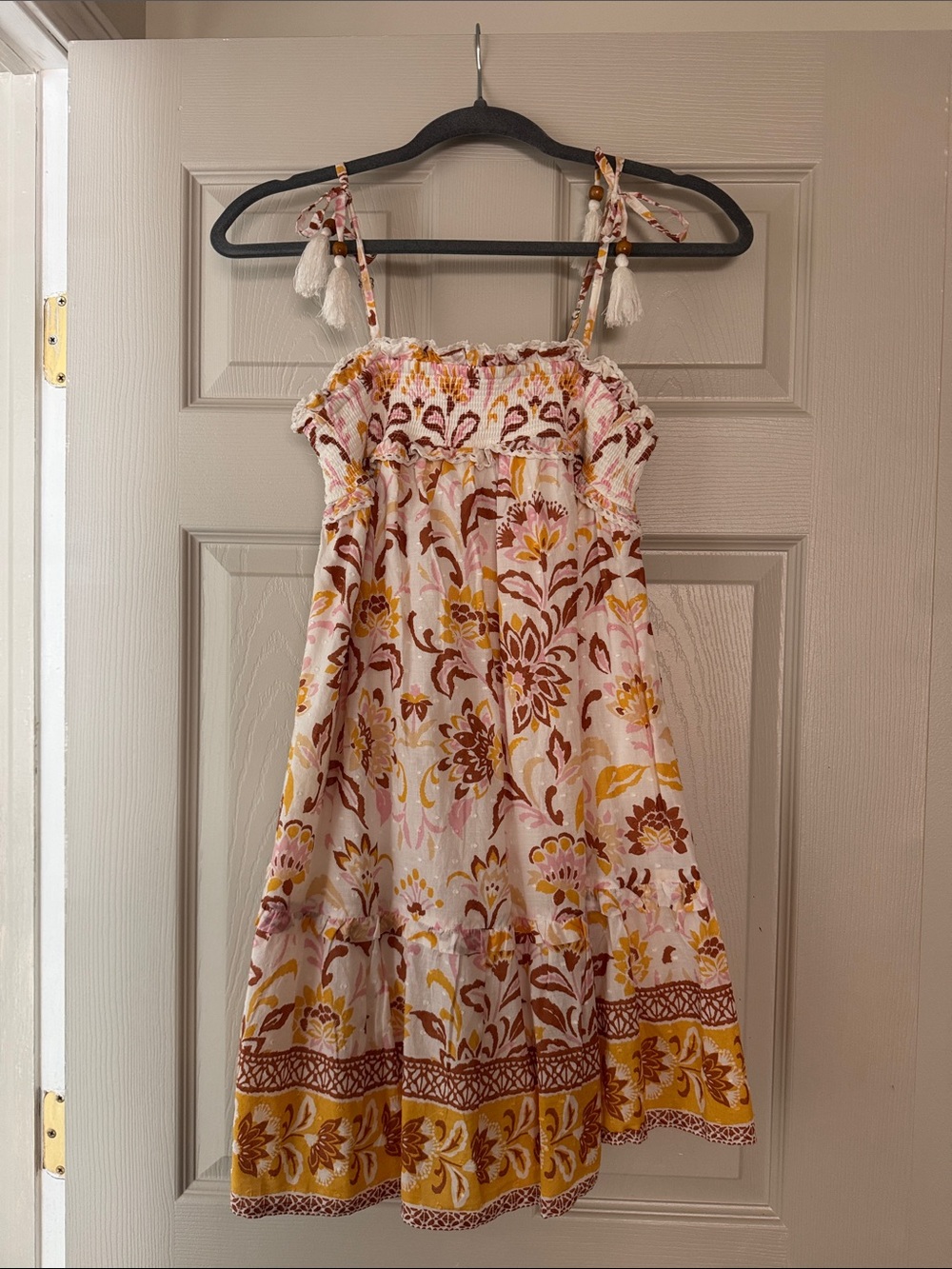 Jessica Simpson Pink Floral Tie-Shoulder Mini Dress with Mustard Accents
